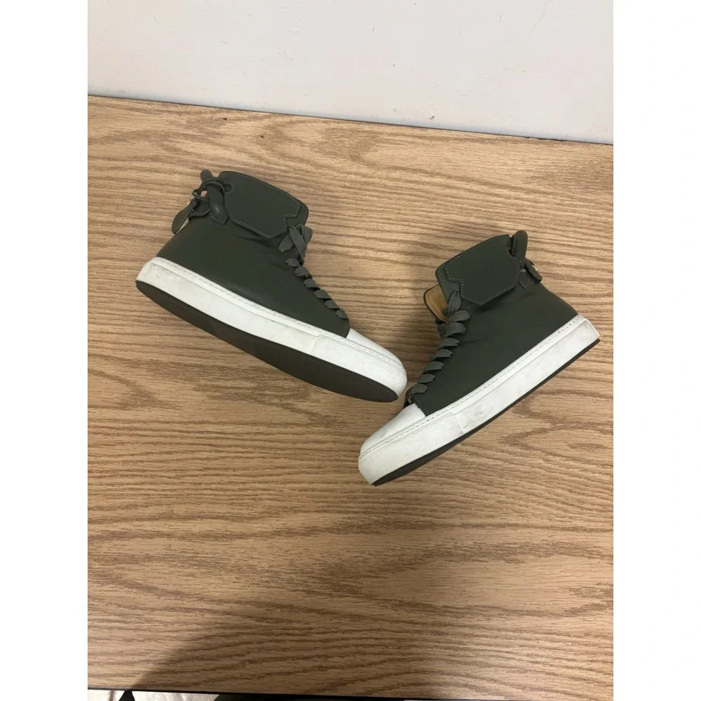 BUSCEMI Olive Green High Top Leather Lace Up Sneaker Gold Hardware Sz 40